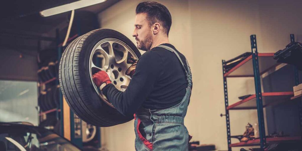 a technician giving wheel balancing services at Anthony's Auto Service in Chehalis